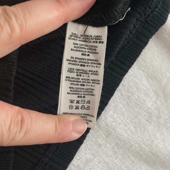 Free People Knit Blouse Sz S Black Stretchy Lace Accent Whimsygoth Dark Fairy - Picture 5 of 9